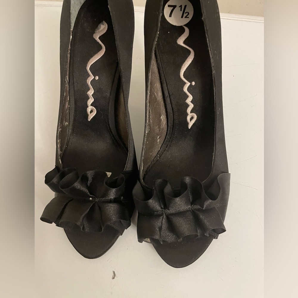 Black Fabric Open Toe Heels